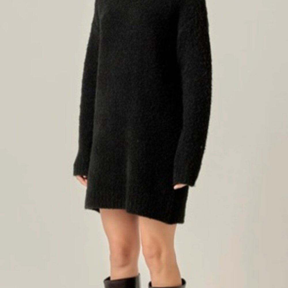 English Factory Old Money Oversized Tunic Black Boucle Crewneck Sweater Dress M